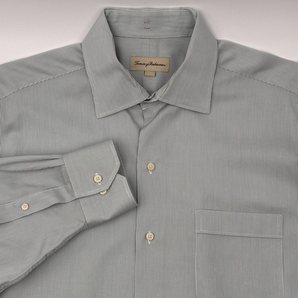Tommy Bahama Men's Striped 100% Cotton Long Sleeve Shirt Blue White 16.5 32-33